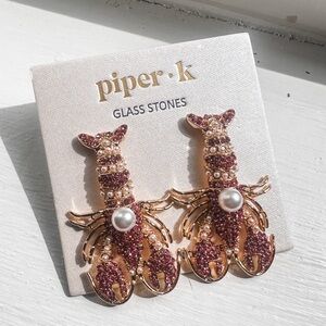 NWT Piper K Lobster Rhinestone Earrings